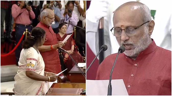 राधाकृष्णन ने ली उपराष्ट्रपति पद की शपथ; समारोह में धनखड़ भी आए नजर