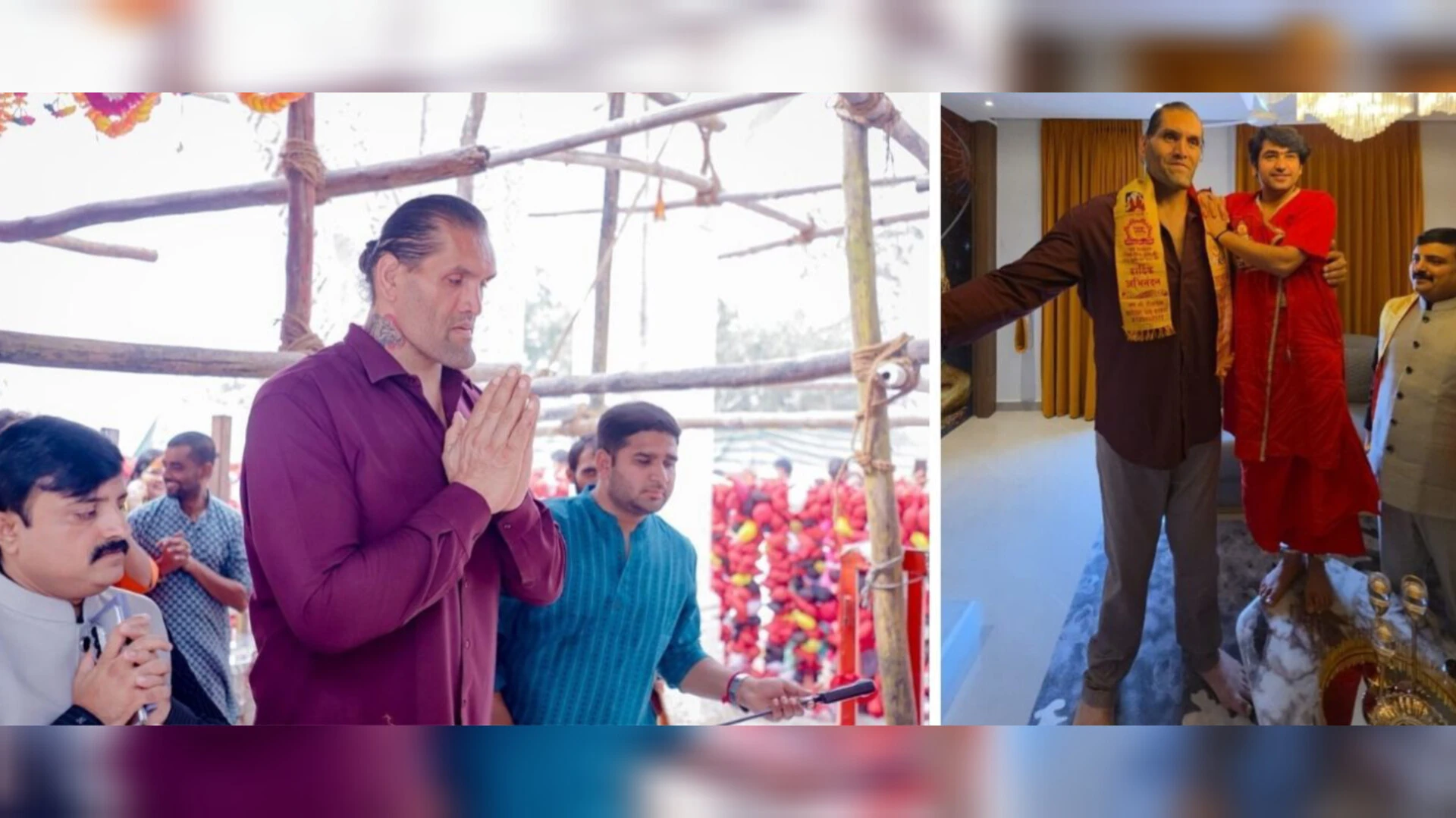 द ग्रेट खली पहुंचे बागेश्वर धाम, बाबा ने टेबल पर खड़े होकर खिंचवाई फोटो