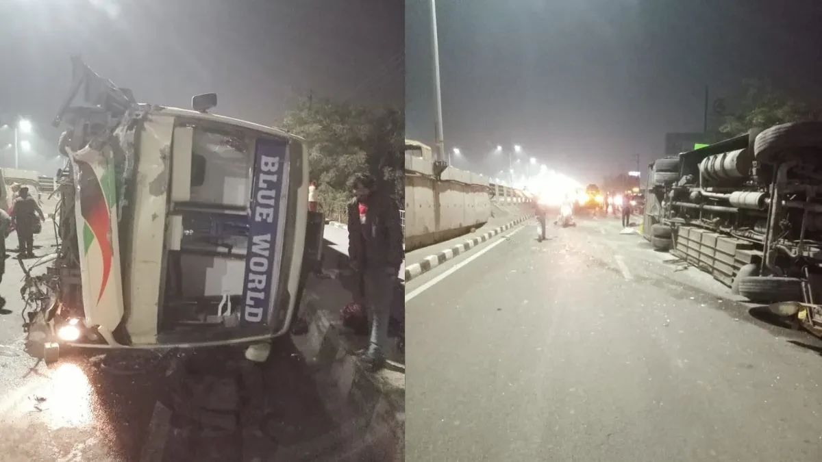 तेज रफ्तार का कहर: एनएच-9 पर प्राइवेट बस पलटी, कई लोग घायल