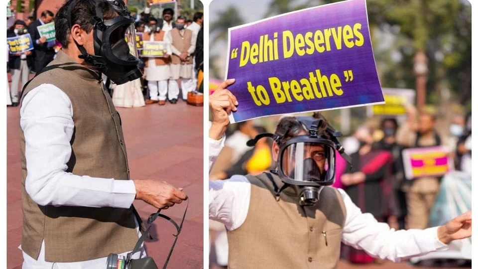 ऑक्सीजन सिलिंडर लेकर संसद पहुंचे इमरान मसूद, बोले- दिल्ली की हवा खराब