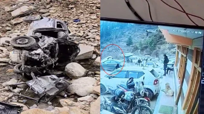 हिमाचल: पार्किंग में खड़ी कार से टकराई दूसरी गाड़ी, दोनों खाई में गिरीं