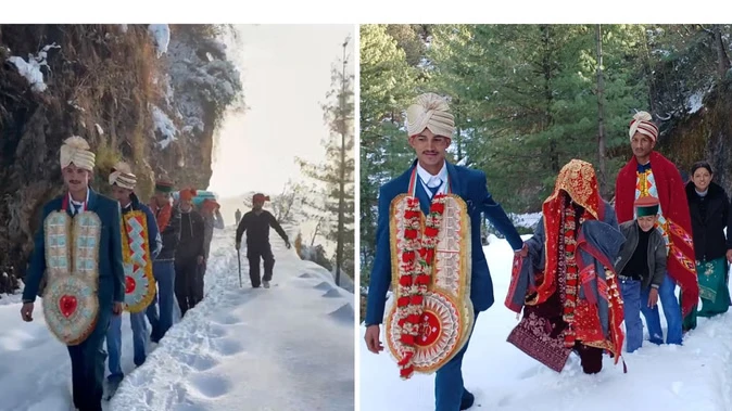 हिमाचल में बर्फ के बीच सात किमी पैदल चल दूल्हा-दुल्हन ने की शादी