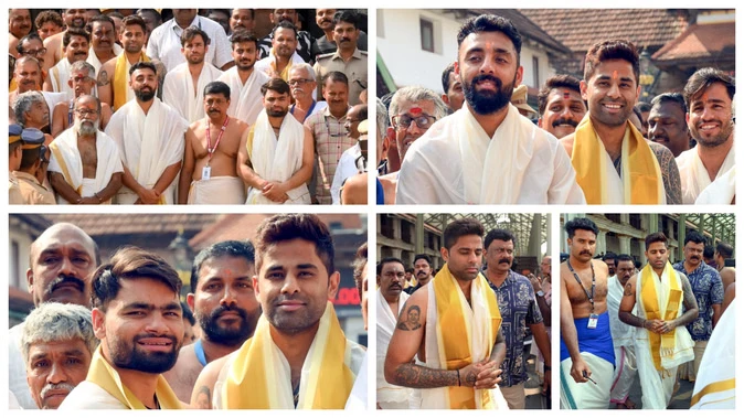 आखिरी टी20 मैच से पहले पद्मनाभस्वामी मंदिर पहुंची टीम इंडिया