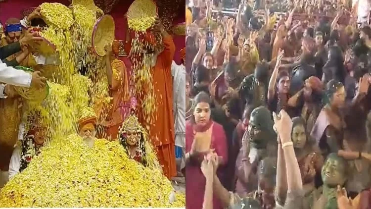 मथुरा: रमणरेती आश्रम में होली के रंगों और फूलों की बारिश से भक्त हुए आनंदित