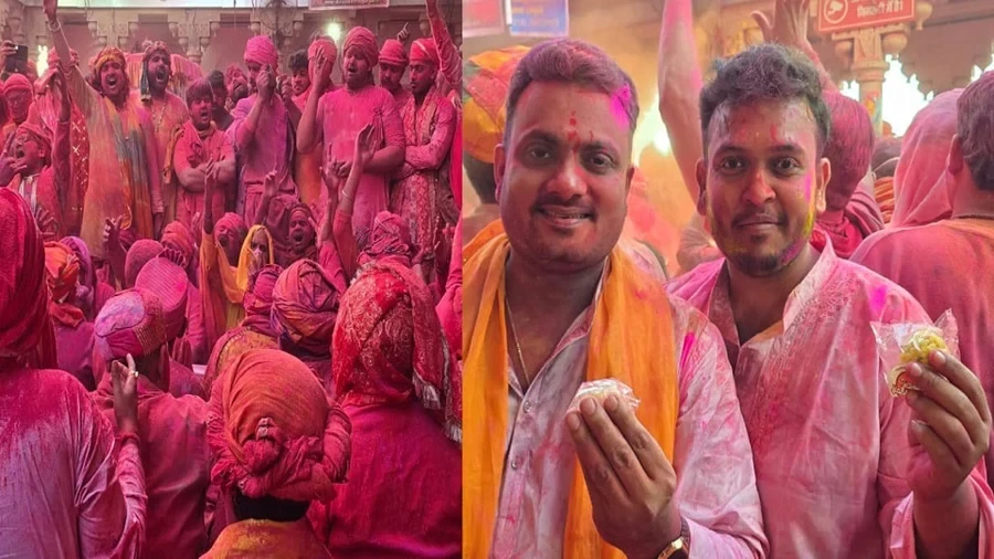 मथुरा बरसाना में श्रद्धालुओं के बीच धूमधाम से मनाई गई लड्डू मार होली