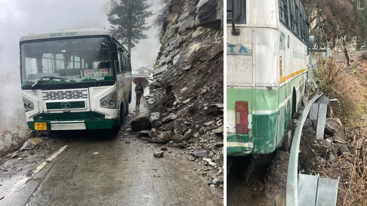 हिमाचल में सड़क हादसा: भूस्खलन के बीच बस सुरक्षित, यातायात को खतरा