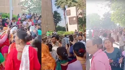 ग्रेटर नोएडा में फ्लैट मालकिन ने मेड को थप्पड़ मारा, सोसायटी के बाहर प्रदर्शन