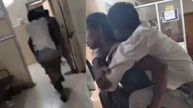 बीमार पति को पीठ पर उठाकर अस्पताल में घूमती रही महिला, वीडियो वायरल
