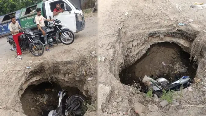 मेरठ: दिल्ली रोड पर सड़क हादसा, बाइक गड्ढे में गिरने से तीन घायल