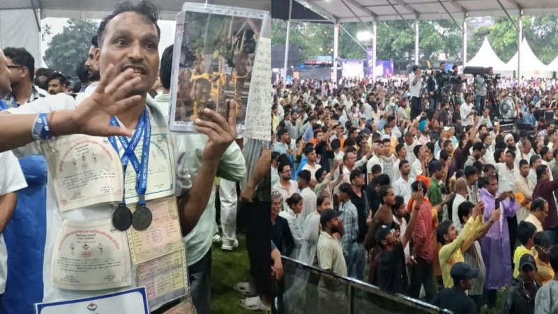 राहुल गांधी के कार्यक्रम में अनोखा विरोध, गले में डिग्रियों की माला पहनकर पहुंचा युवक