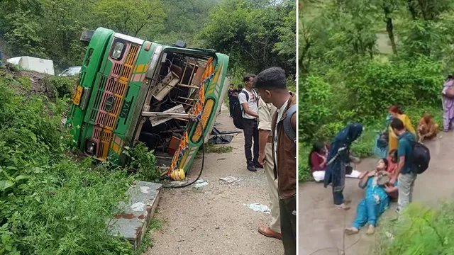मंडी के सुंदरनगर में सड़क धंसने से बस पलटी, 16 यात्री गंभीर रूप से घायल