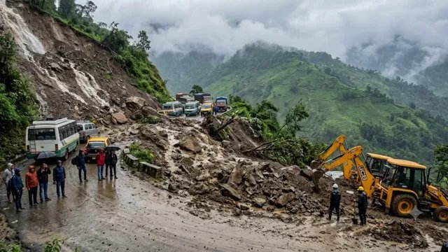 सिक्किम में NH-10 पर लैंडस्लाइड, रास्ता बंद होने से कई गाड़ियां फंसीं