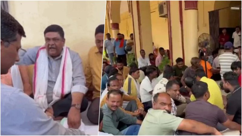 अलवर: सफाई कर्मचारियों की नियुक्ति पर बवाल, मंत्री संजय शर्मा नगर निगम में धरने पर बैठे