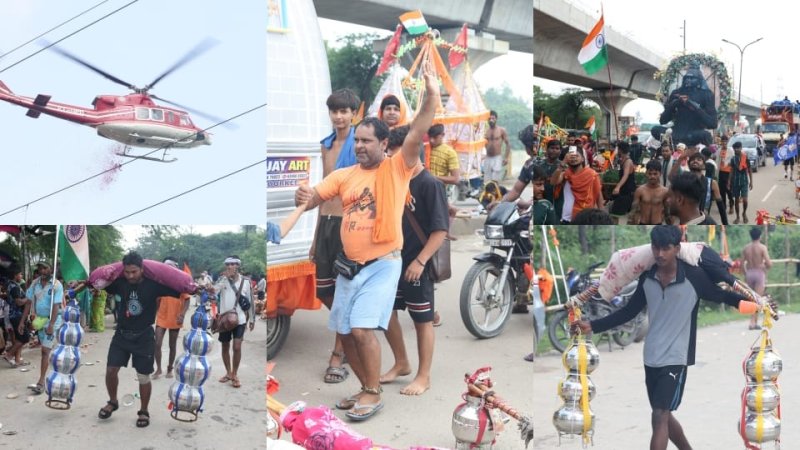 गाजियाबाद में कांवड़ियों पर हेलीकॉप्टर से पुष्प वर्षा, हर-हर महादेव के जयकारों से गूंजा मार्ग