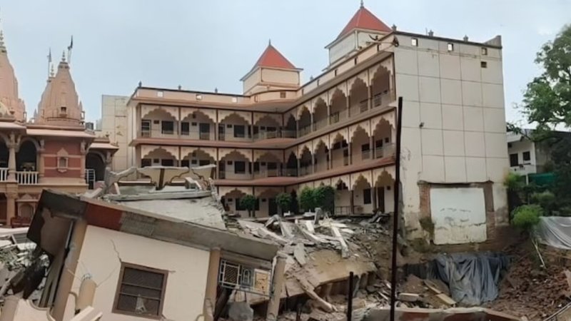प्रयागराज के जॉर्ज टाउन में स्वामीनारायण मंदिर का हिस्सा ढहा, बड़ा हादसा टला