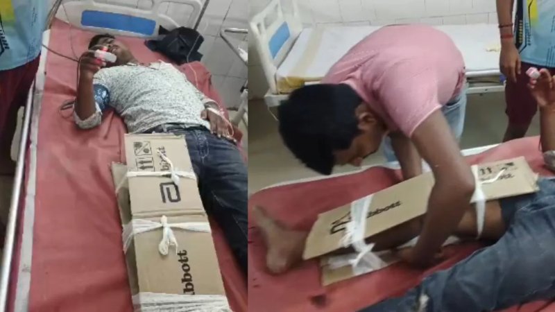 बेगूसराय अस्पताल में घायल युवक के पैर पर कार्टन बांधने का वीडियो वायरल, संसाधनों पर उठे सवाल