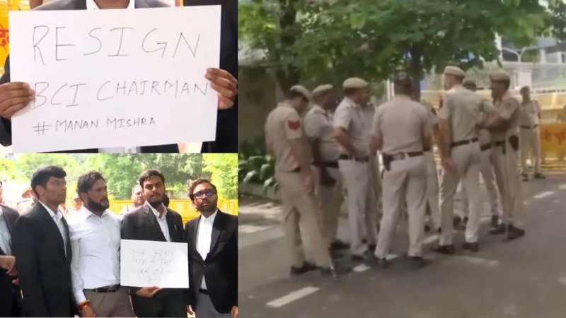 दिल्ली में BCI चेयरमैन के इस्तीफे की मांग को लेकर वकीलों का प्रदर्शन