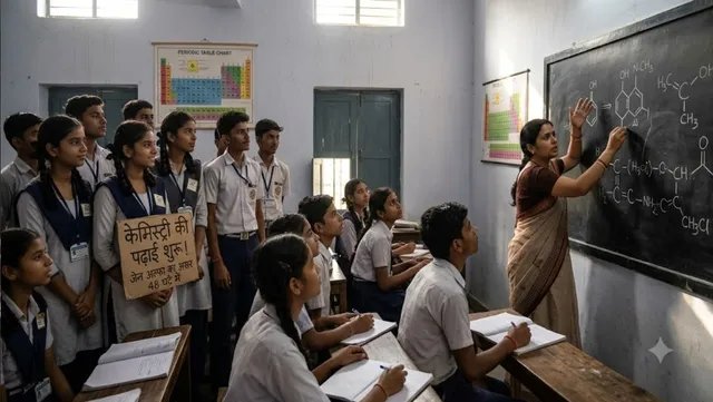 आजमगढ़ में छात्रों का प्रदर्शन रंग लाया, 48 घंटे में मिला केमिस्ट्री शिक्षक