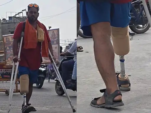 कृत्रिम पैर के सहारे हरिद्वार से दिल्ली तक कांवड़ यात्रा, मुकेश ठाकुर की आस्था बनी मिसाल