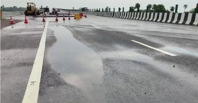 लखनऊ-कानपुर एक्सप्रेसवे पर फिर धंसी सड़क, 14 और जगहों पर आईं खामियां