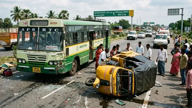 चिलकलुरिपेट हाईवे पर भीषण हादसा, बस-ऑटो की टक्कर में 7 की मौत, 10 घायल