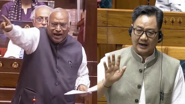 राज्यसभा में खरगे-रिजिजू की तीखी बहस, अमित शाह के सदन में आने की मांग पर अड़ा विपक्ष