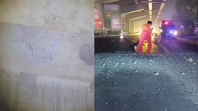 लखनऊ-कानपुर एक्सप्रेसवे के एलिवेटेड रोड का प्लास्टर गिरा, कुछ देर बंद रहा ट्रैफिक