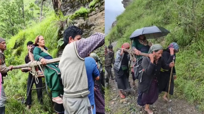 11 साल बाद भी नहीं बनी पिनाऊं गांव की सड़क, गर्भवती को छह किमी डंडी से पहुंचाया अस्पताल
