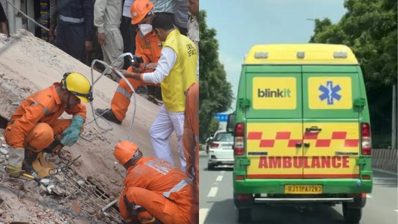 सत्य निकेतन में इमारत गिरने के बाद छात्रों ने मांगी मदद, सबसे पहले पहुंची ब्लिंकइट एंबुलेंस
