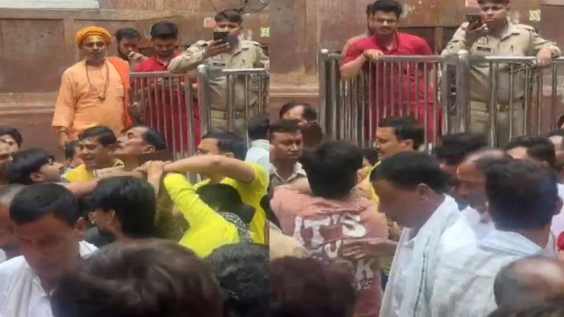 बांकेबिहारी मंदिर के गेट नंबर चार पर भिड़े श्रद्धालु और गार्ड, पुलिस ने कराया समझौता