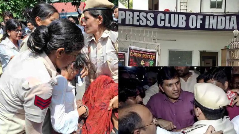 जंतर-मंतर प्रदर्शन में महिला पत्रकारों से कथित बदसलूकी पर बवाल, थाने के बाहर प्रदर्शन